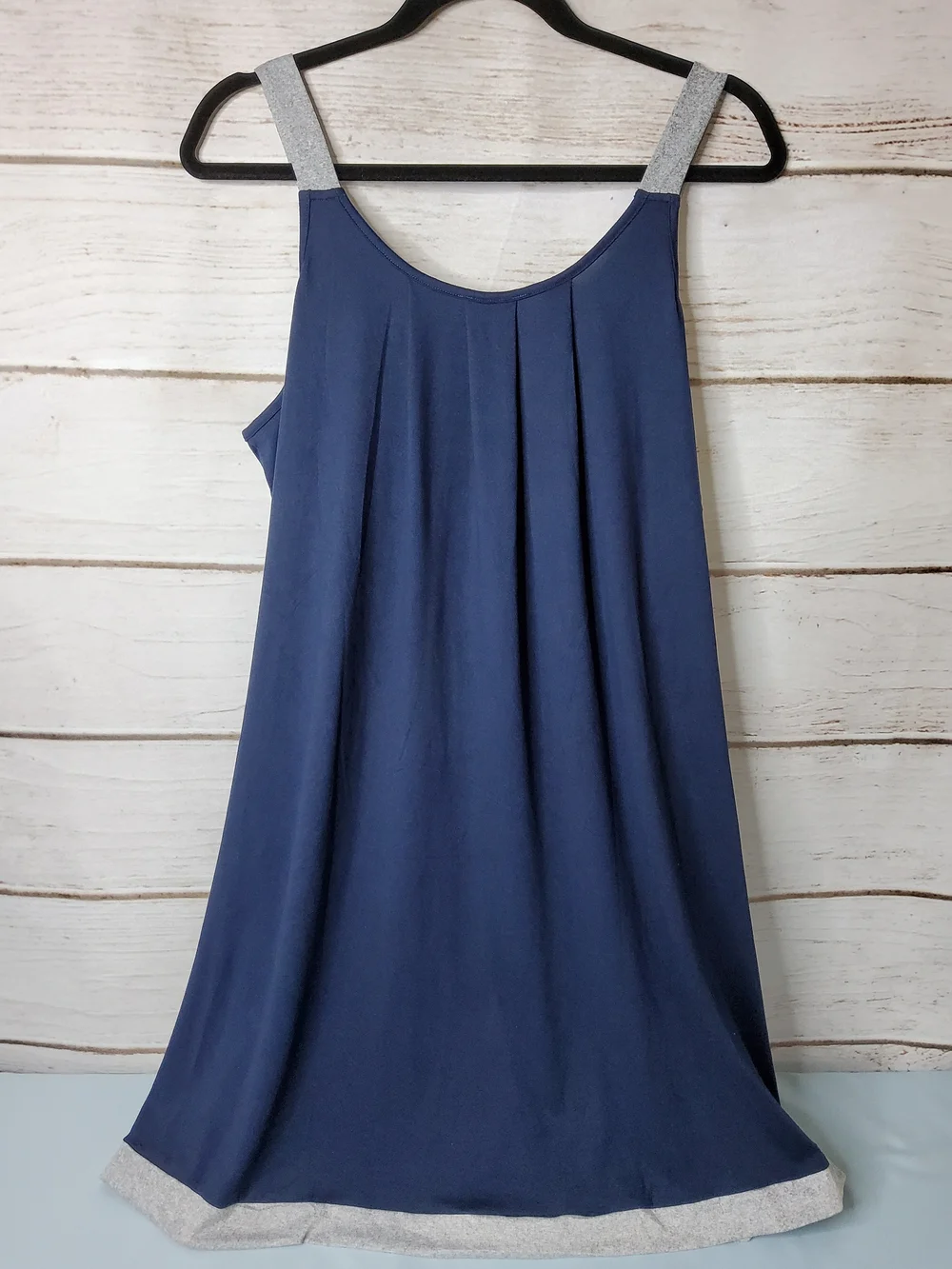 Navy Sleeveless Sleep Gown with Grey Trim - Women's Top - Picture 2 of 6
